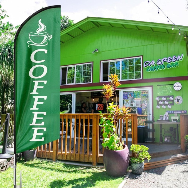 Coffee House Sign - 8ft Green Coffee Feather Flag!（Flagpole Not Included） - FSFlag