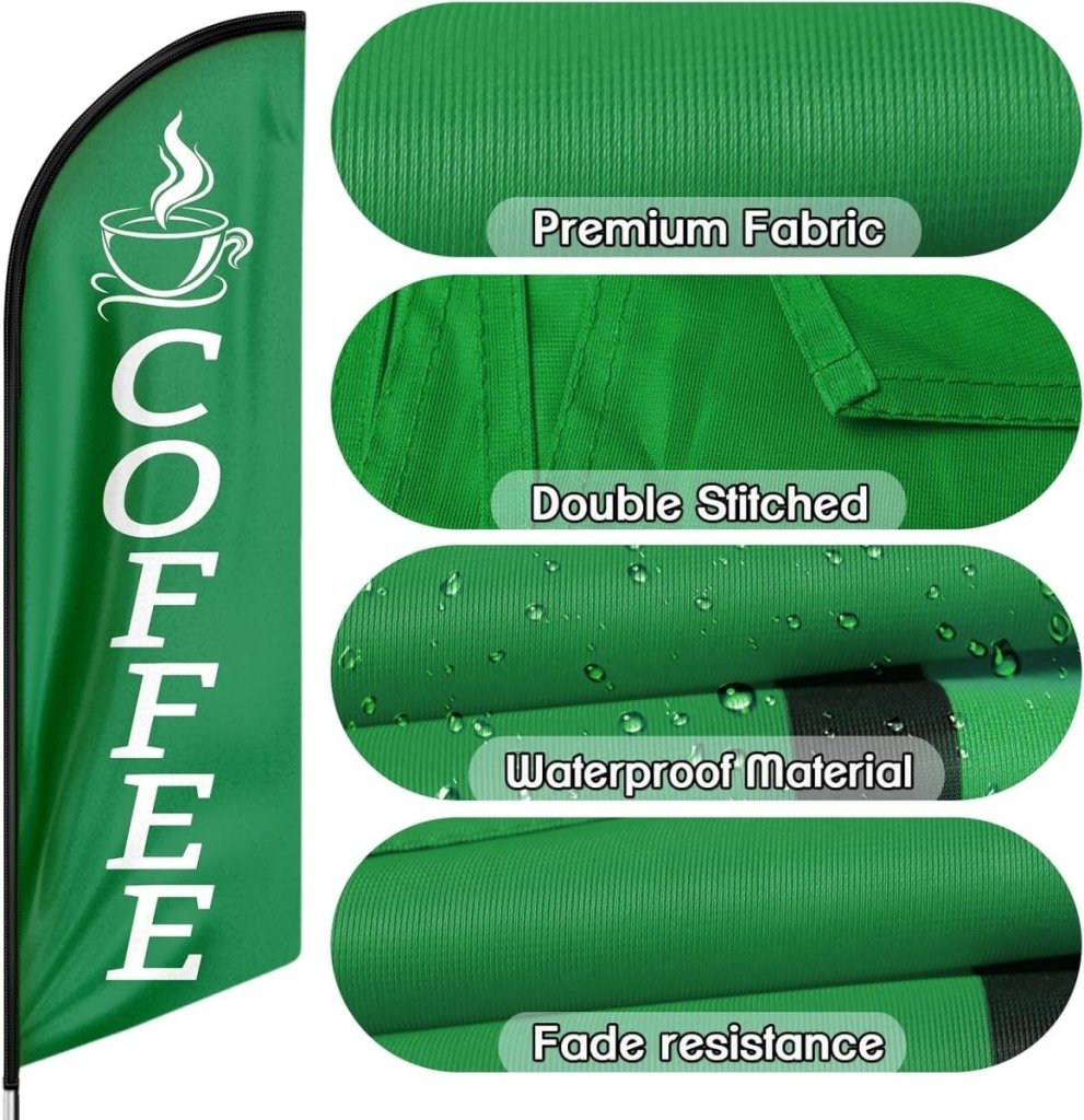 Coffee House Sign - 8ft Green Coffee Feather Flag!（Flagpole Not Included） - FSFlag