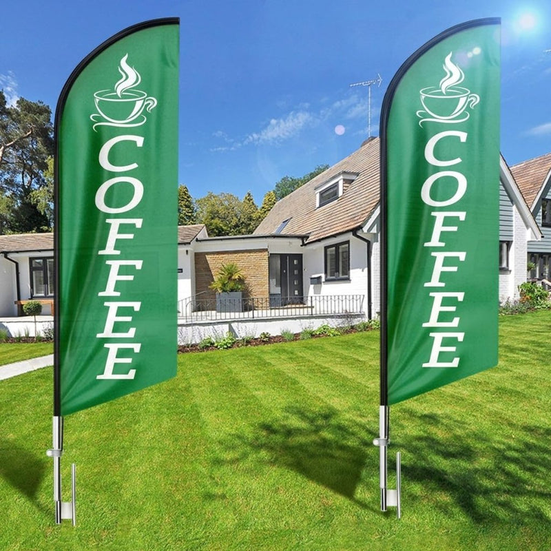 Coffee House Sign - 8ft Green Coffee Feather Flag!（Flagpole Not Included） - FSFlag