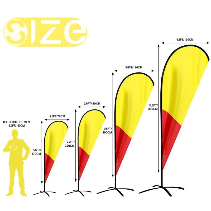 Custom Teardrop Flags - 3.6x9.5,4.3x11.5FT, Single/Double - Sided（Flagpole Not Included） - FSFlag