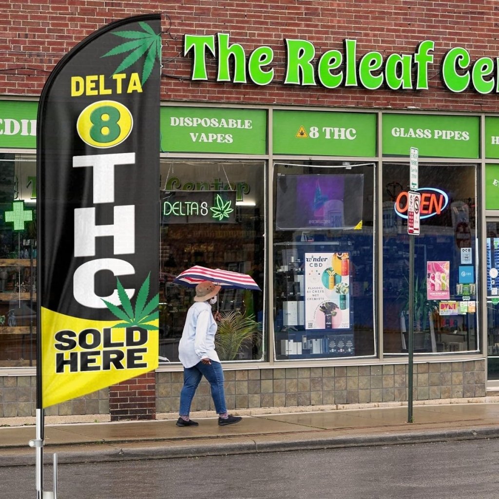 Delta 8 Thc Sign - 8ft Delta 8 THC Sold Here Feather Flag for Delta 8 THC Sold Here Business（Flagpole Not Included） - FSFlag