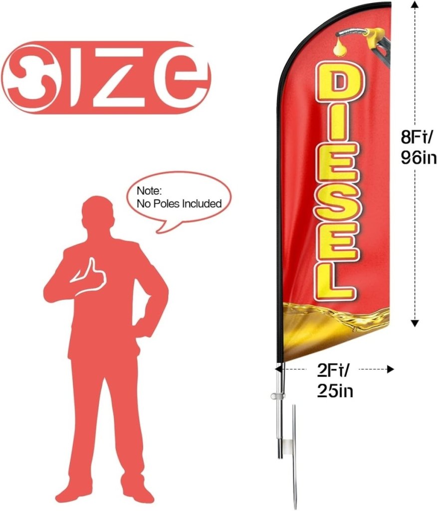Diesel Sign - 8ft Red Diesel Feather Flag for Business（Flagpole Not Included） - FSFlag