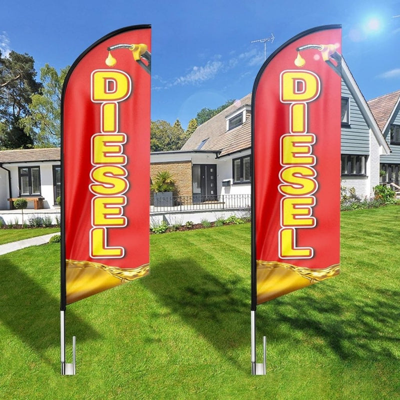 Diesel Sign - 8ft Red Diesel Feather Flag for Business（Flagpole Not Included） - FSFlag