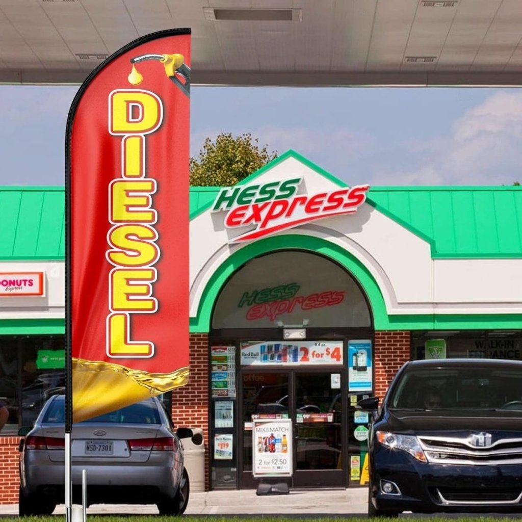 Diesel Sign - 8ft Red Diesel Feather Flag for Business（Flagpole Not Included） - FSFlag