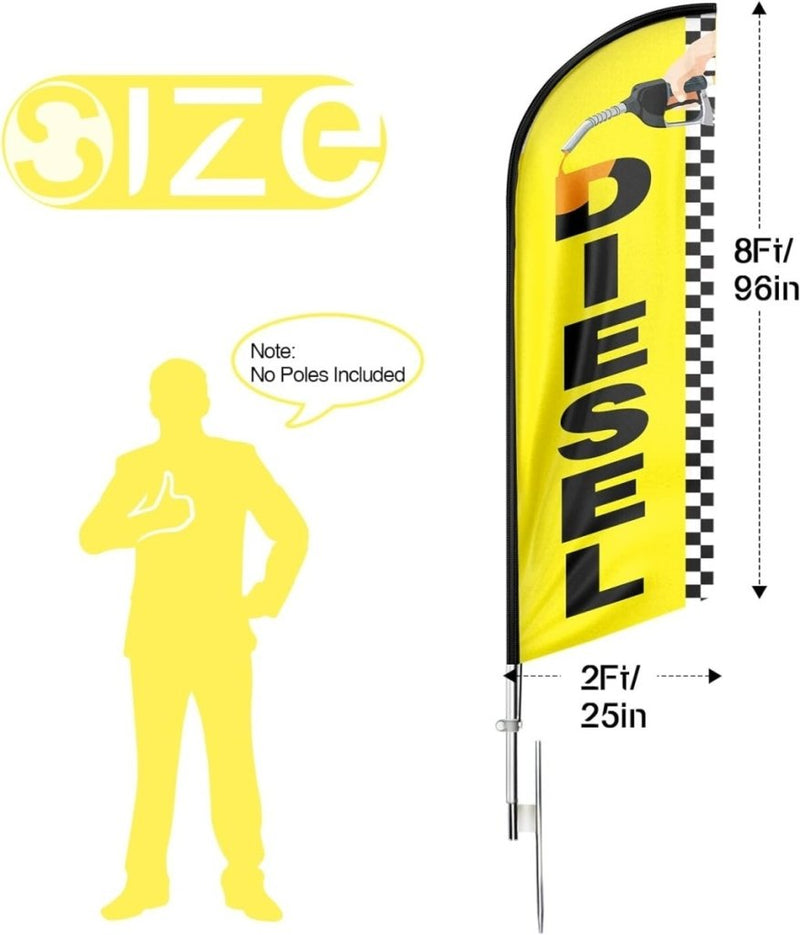Diesel Sign - 8ft Yellow Diesel Sign Feather Flag for Diesel Business（Flagpole Not Included） - FSFlag