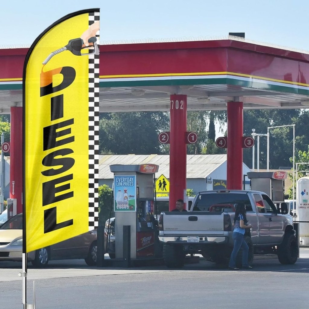 Diesel Sign - 8ft Yellow Diesel Sign Feather Flag for Diesel Business（Flagpole Not Included） - FSFlag