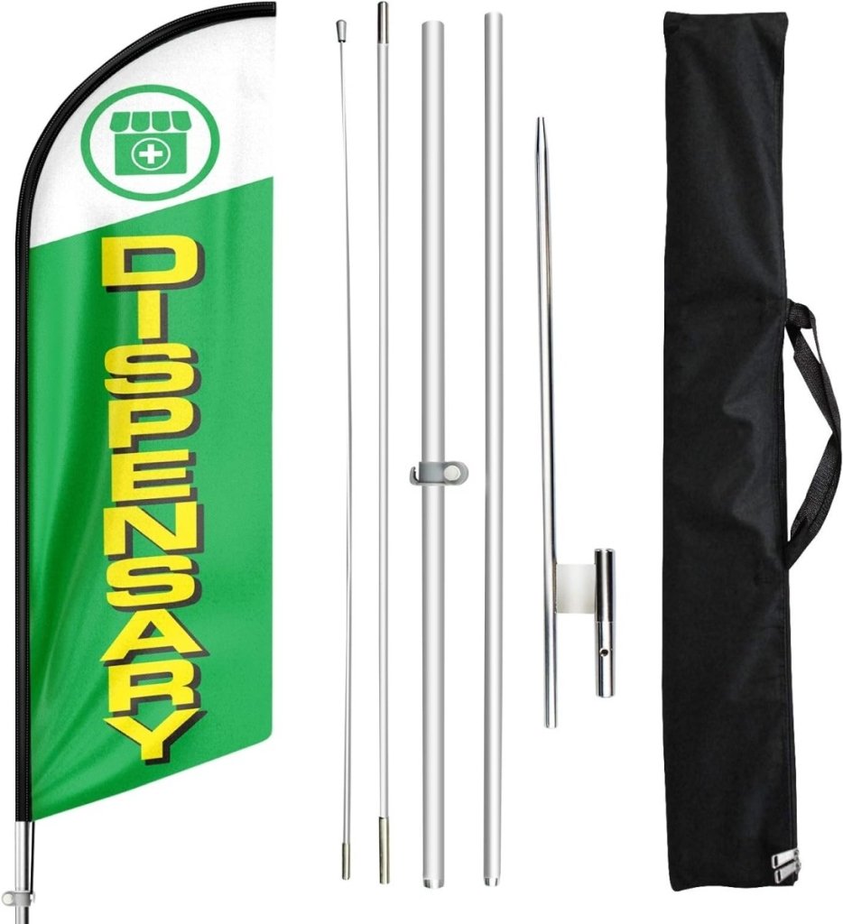 Dispensary Flag - 11ft Advertising Swooper Flag with Ground Stake for Dispensary - FSFlag