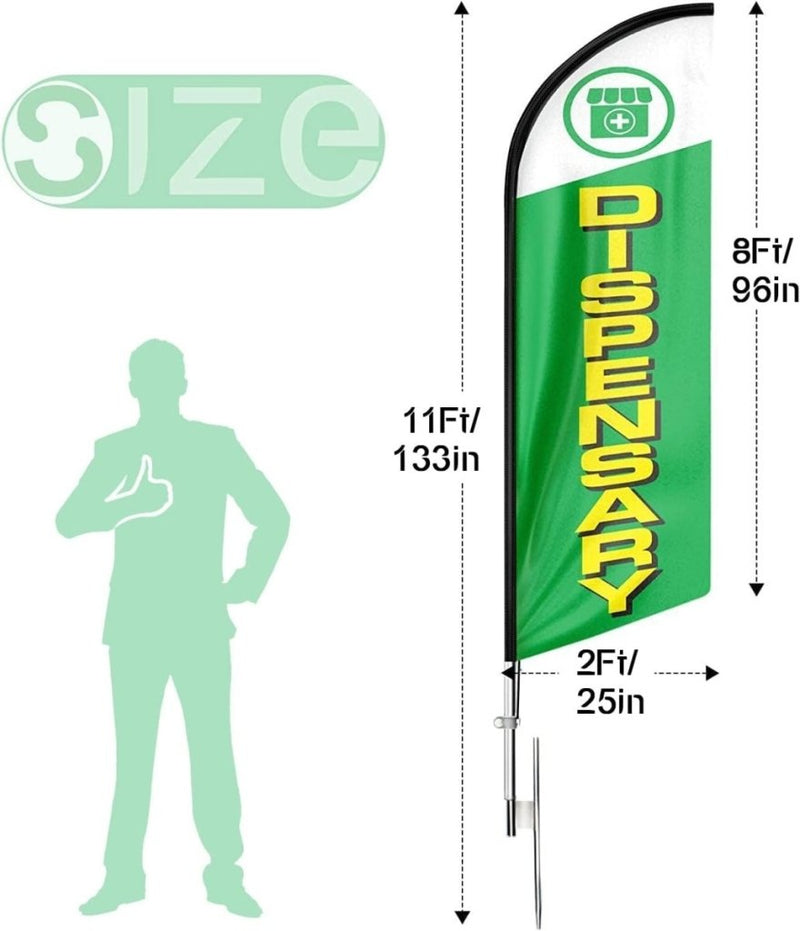 Dispensary Flag - 11ft Advertising Swooper Flag with Ground Stake for Dispensary - FSFlag