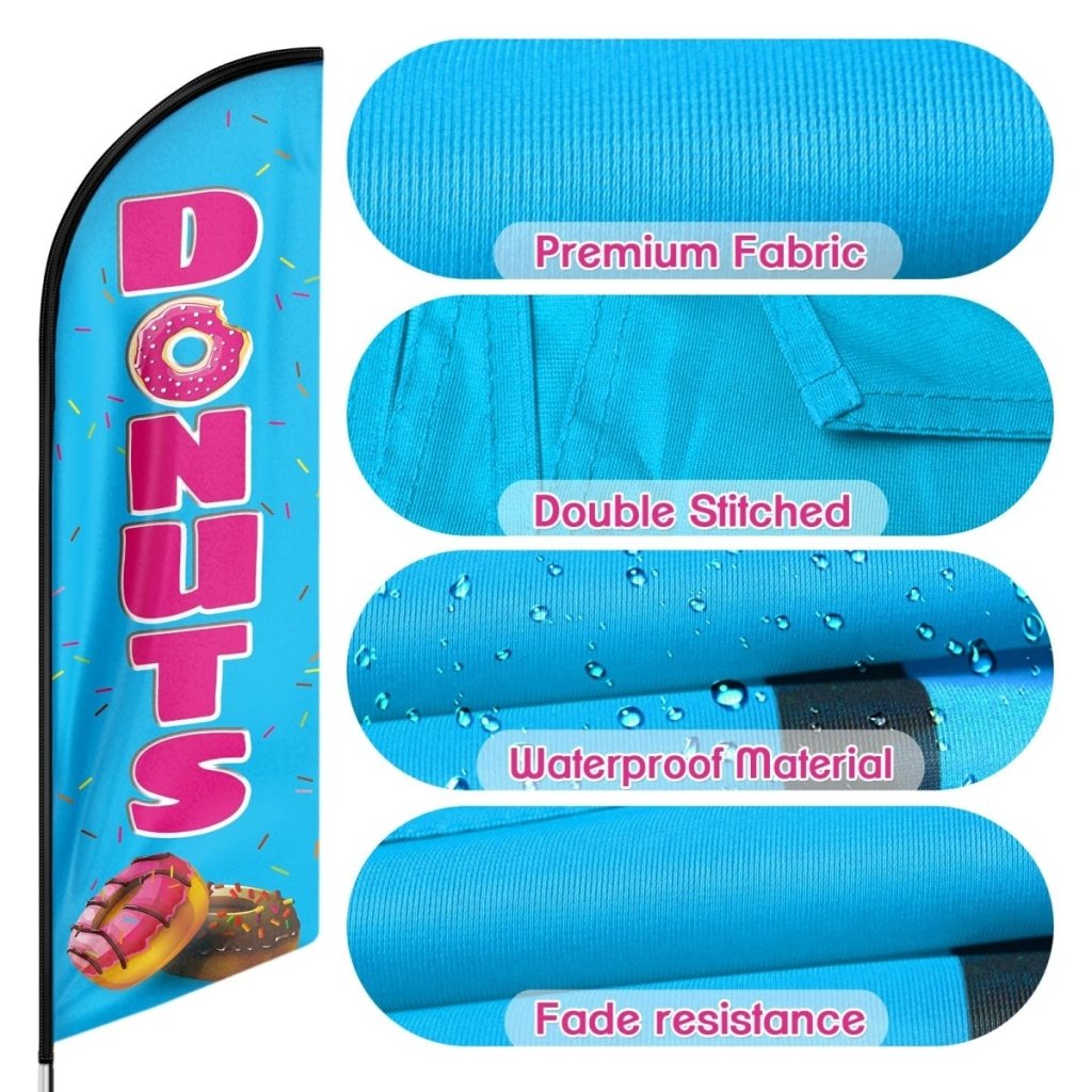 Donut Sign - 8ft Donuts Advertising Swooper Flag Banner（Flagpole Not Included） - FSFlag
