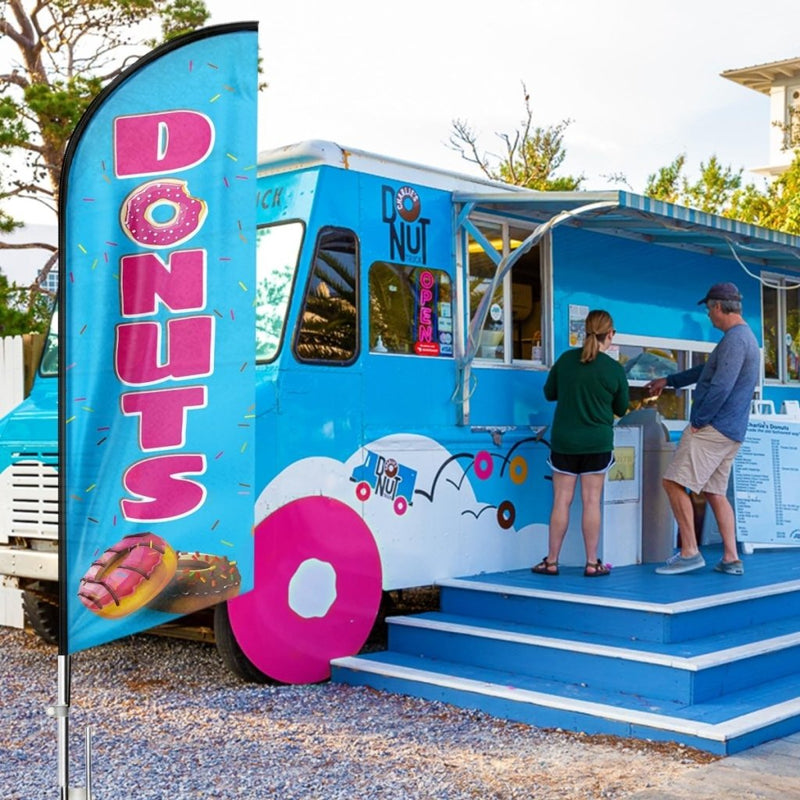 Donut Sign - 8ft Donuts Advertising Swooper Flag Banner（Flagpole Not Included） - FSFlag