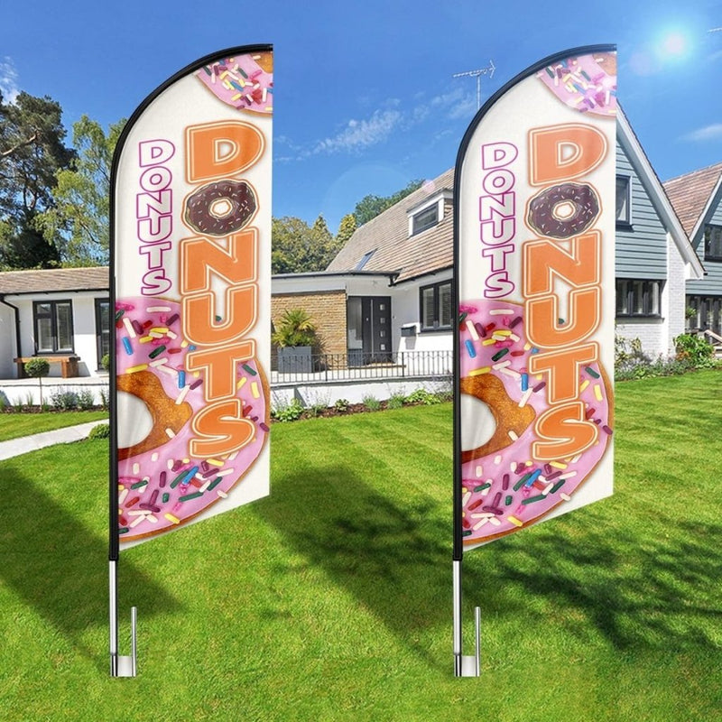 Donut Sign - 8ft Orange Donuts Feather Flag!（Flagpole Not Included） - FSFlag
