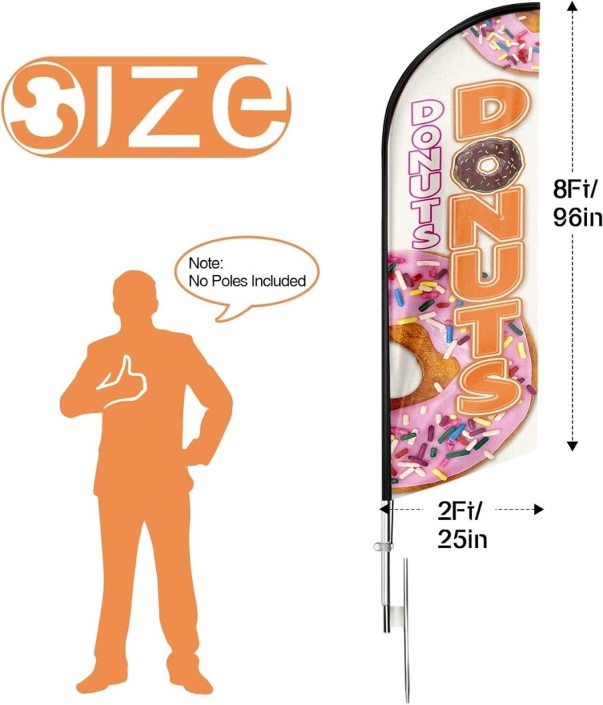 Donut Sign - 8ft Orange Donuts Feather Flag!（Flagpole Not Included） - FSFlag