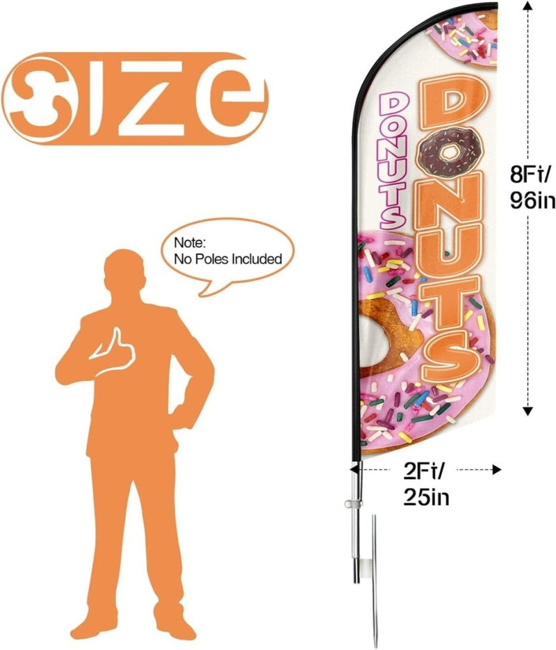 Donut Sign - 8ft Orange Donuts Feather Flag!（Flagpole Not Included） - FSFlag