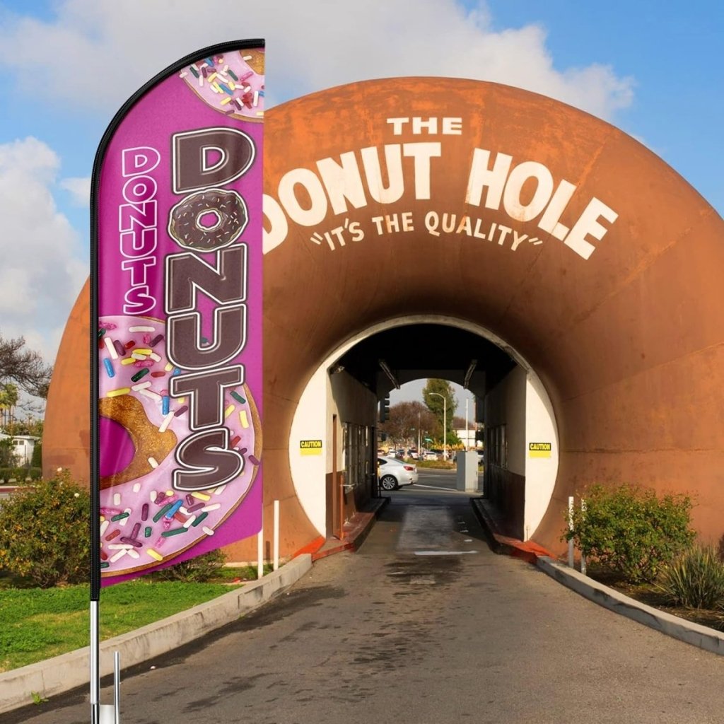 Donut Sign - 8ft Pink Donuts Feather Flag!（Flagpole Not Included） - FSFlag