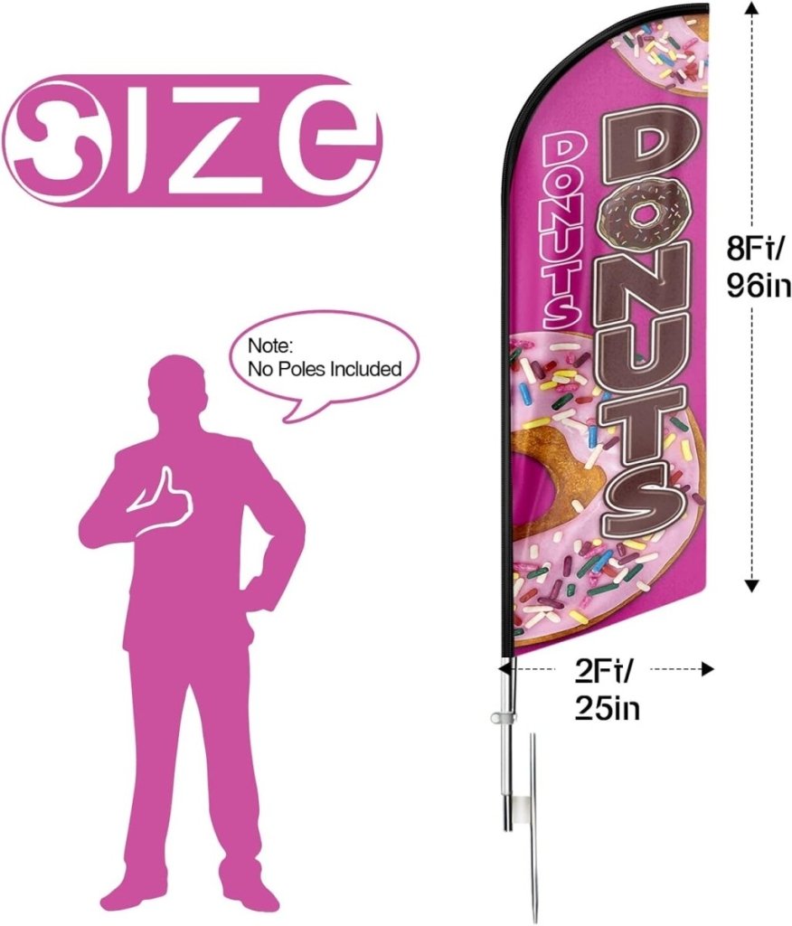 Donut Sign - 8ft Pink Donuts Feather Flag!（Flagpole Not Included） - FSFlag