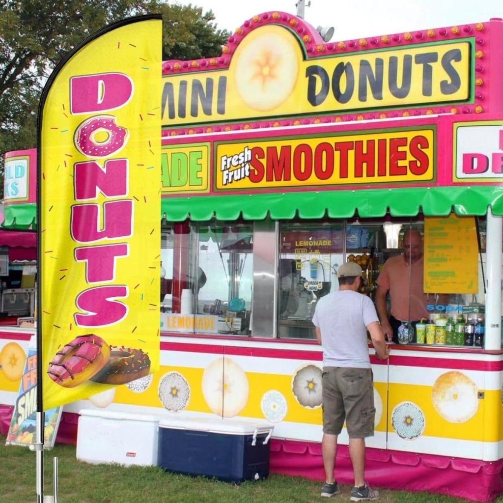 Donut Sign - 8ft Yellow Donuts Feather Flag!（Flagpole Not Included） - FSFlag