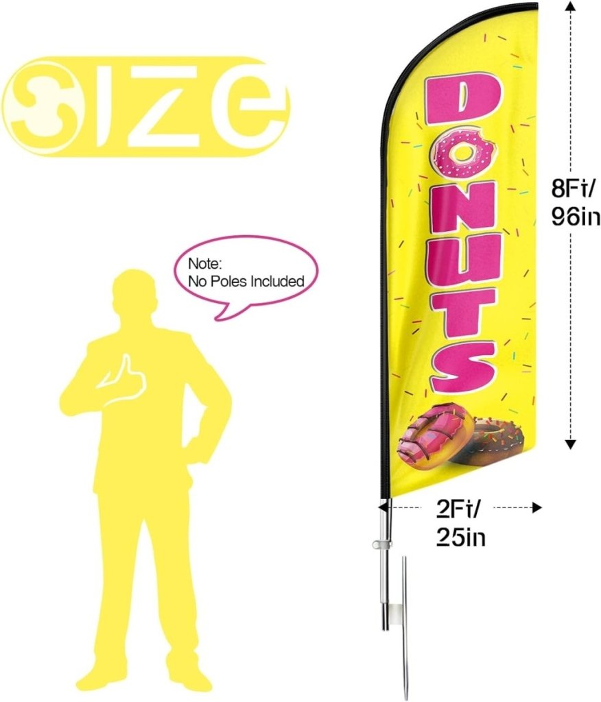Donut Sign - 8ft Yellow Donuts Feather Flag!（Flagpole Not Included） - FSFlag