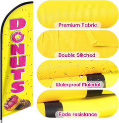 Donut Sign - 8ft Yellow Donuts Feather Flag!（Flagpole Not Included） - FSFlag