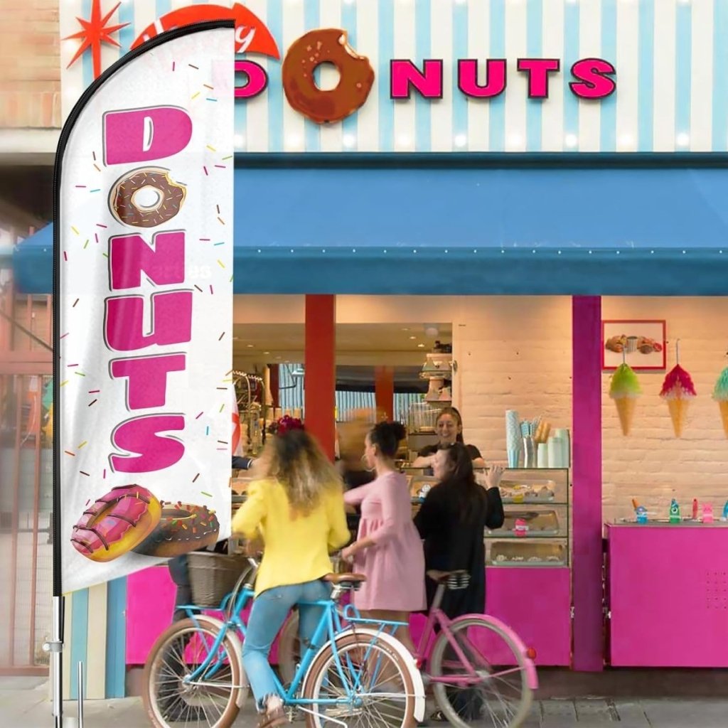 Donuts Sign - 8ft White Donuts Feather Flag!（Flagpole Not Included） - FSFlag