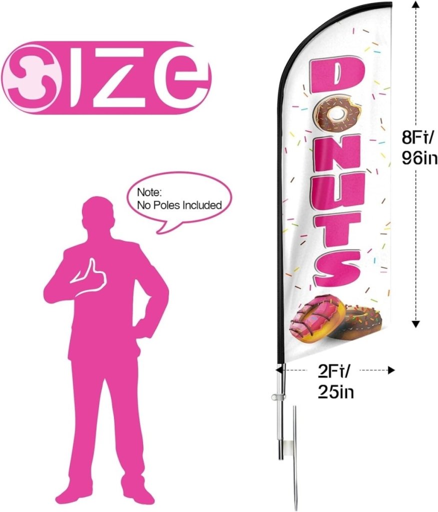 Donuts Sign - 8ft White Donuts Feather Flag!（Flagpole Not Included） - FSFlag