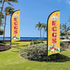 Eggs For Sale Sign Flag Kit - 8ft Farm Fresh Eggs Feather Flag with Pole and Stake - FSFlag