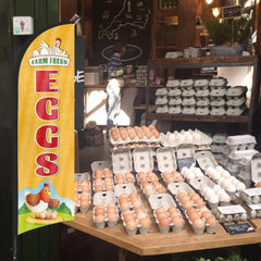 Eggs For Sale Sign Flag Kit - 8ft Farm Fresh Eggs Feather Flag with Pole and Stake - FSFlag