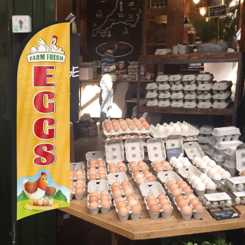 Eggs For Sale Sign Flag Kit - 8ft Farm Fresh Eggs Feather Flag with Pole and Stake - FSFlag