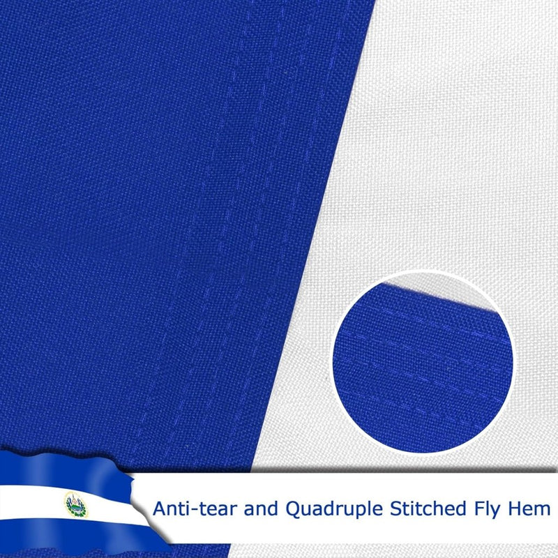 El Salvador El Salvadoran Flag for Outside, 400D Heavy Duty Polyester, Double - Sided Printing, Quadruple Stitched Fly Hem, Fade Resistant, 2 Brass Grommets