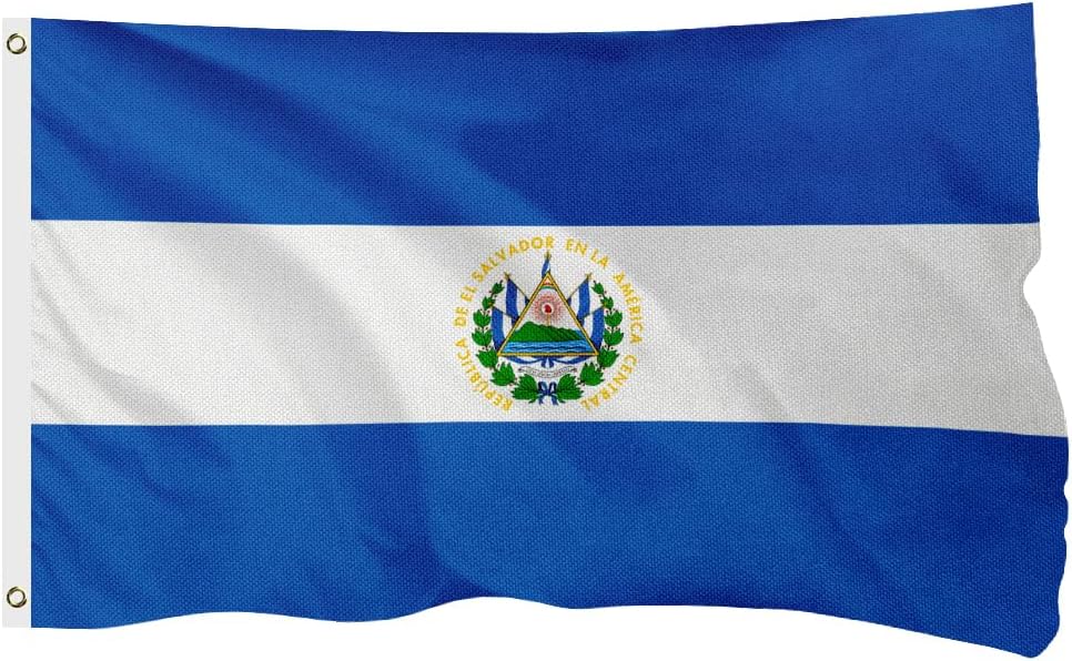 El Salvador El Salvadoran Flag for Outside, 400D Heavy Duty Polyester, Double - Sided Printing, Quadruple Stitched Fly Hem, Fade Resistant, 2 Brass Grommets