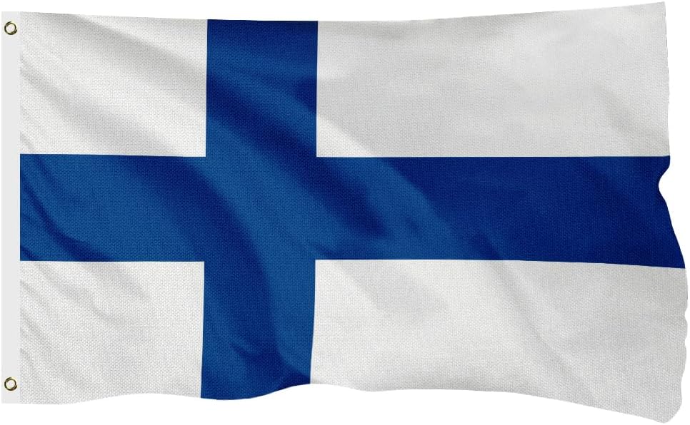 Finland Finnish Flag for Outside, 400D Heavy Duty Polyester, Double - Sided Printing, Quadruple Stitched Fly Hem, Fade Resistant, 2 Brass Grommets