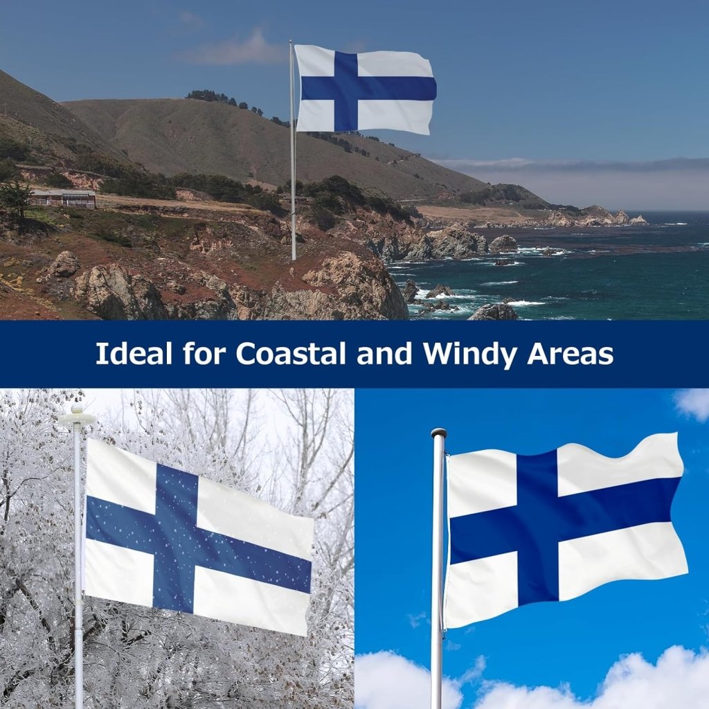 Finland Finnish Flag for Outside, 400D Heavy Duty Polyester, Double - Sided Printing, Quadruple Stitched Fly Hem, Fade Resistant, 2 Brass Grommets