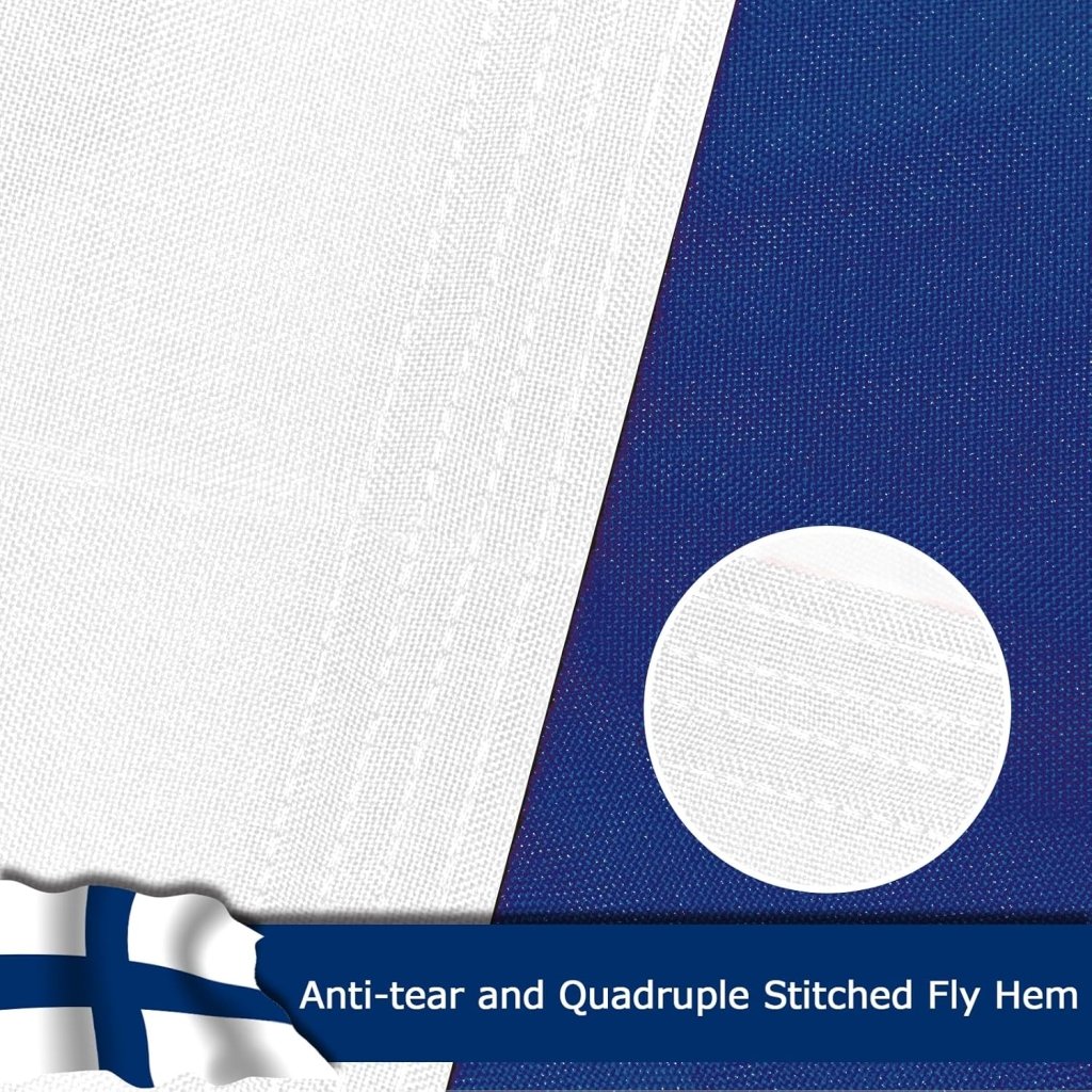 Finland Finnish Flag for Outside, 400D Heavy Duty Polyester, Double - Sided Printing, Quadruple Stitched Fly Hem, Fade Resistant, 2 Brass Grommets