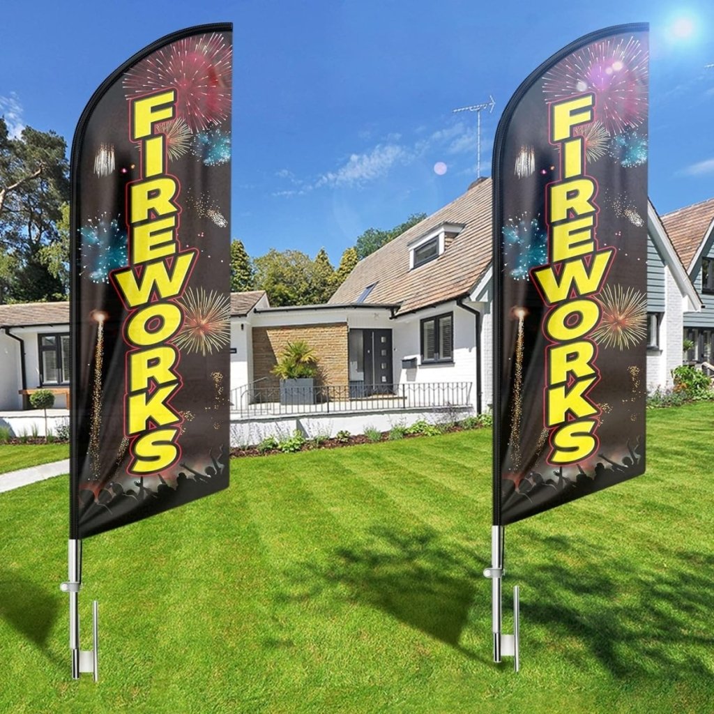 Fireworks Feather Flag: Advertising Banner for Fireworks Business (8ft Flagpole Not Included) - FSFlag