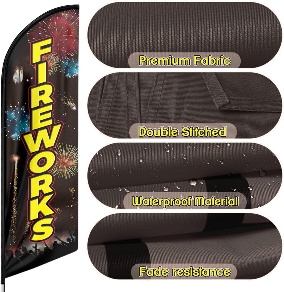 Fireworks Feather Flag: Advertising Banner for Fireworks Business (8ft Flagpole Not Included) - FSFlag