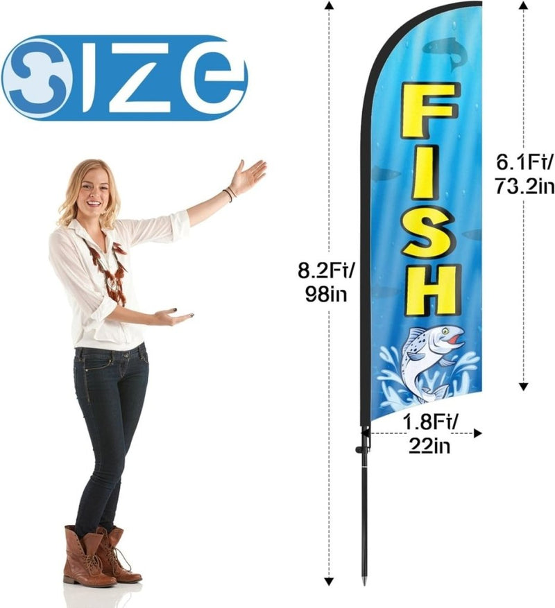 Fish Sign Flag Kit - 8ft Fish Feather Flag with Pole and Stake - FSFlag
