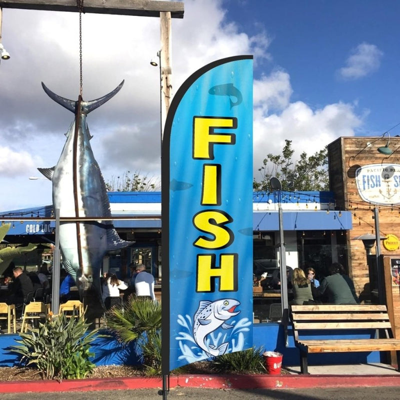 Fish Sign Flag Kit - 8ft Fish Feather Flag with Pole and Stake - FSFlag