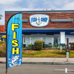 Fish Sign Flag Kit - 8ft Fish Feather Flag with Pole and Stake - FSFlag
