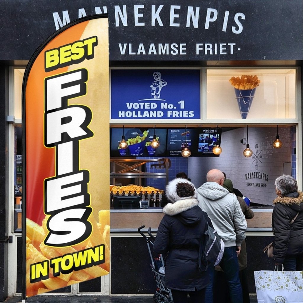 Flag Signs For Business - 11ft Best Fries Swooper Flag Feather Flag Pole Kit - FSFlag