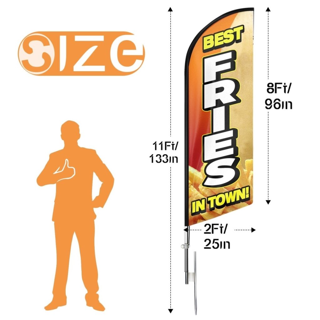 Flag Signs For Business - 11ft Best Fries Swooper Flag Feather Flag Pole Kit - FSFlag