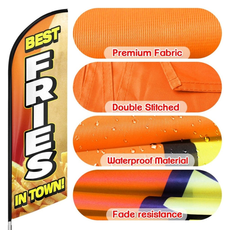 Flag Signs For Business - 11ft Best Fries Swooper Flag Feather Flag Pole Kit - FSFlag