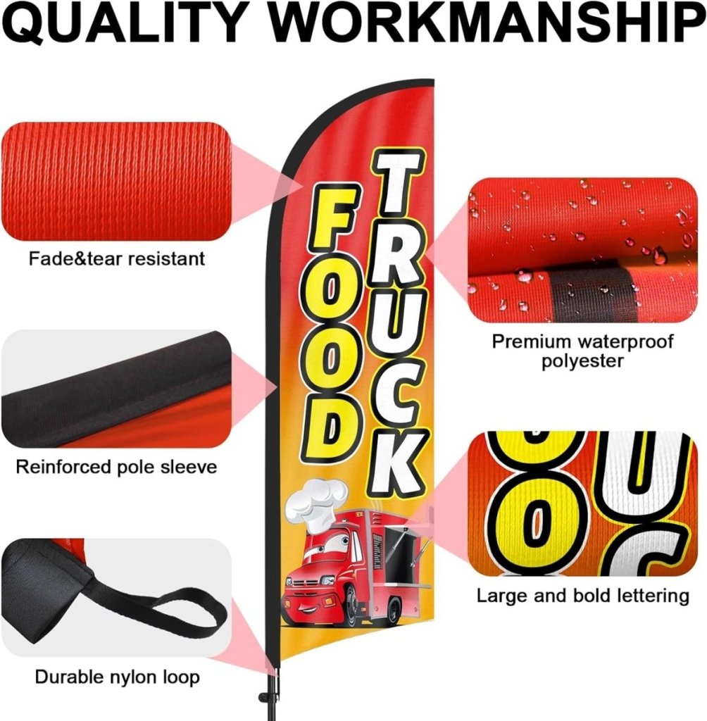 Food Truck Signs - 8Ft Food Truck Feather Flags with Pole and Ground Stake - FSFlag
