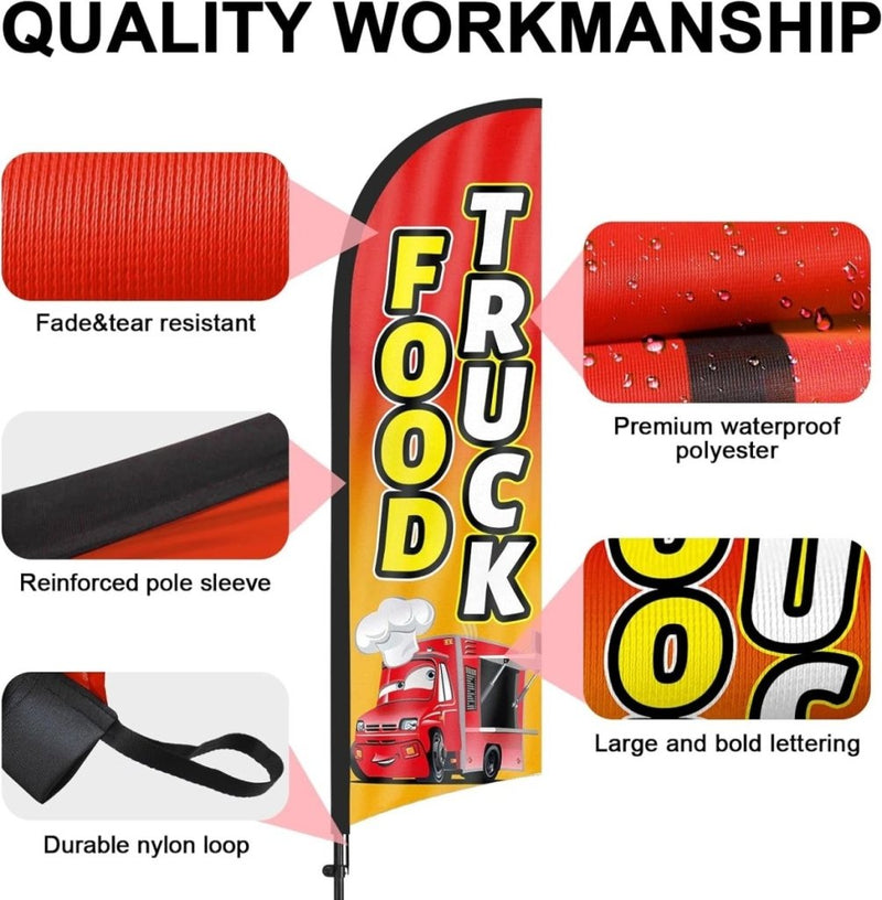 Food Truck Signs - 8Ft Food Truck Feather Flags with Pole and Ground Stake - FSFlag