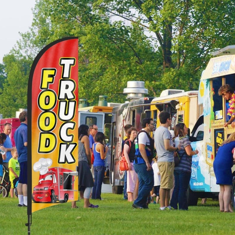 Food Truck Signs - 8Ft Food Truck Feather Flags with Pole and Ground Stake - FSFlag