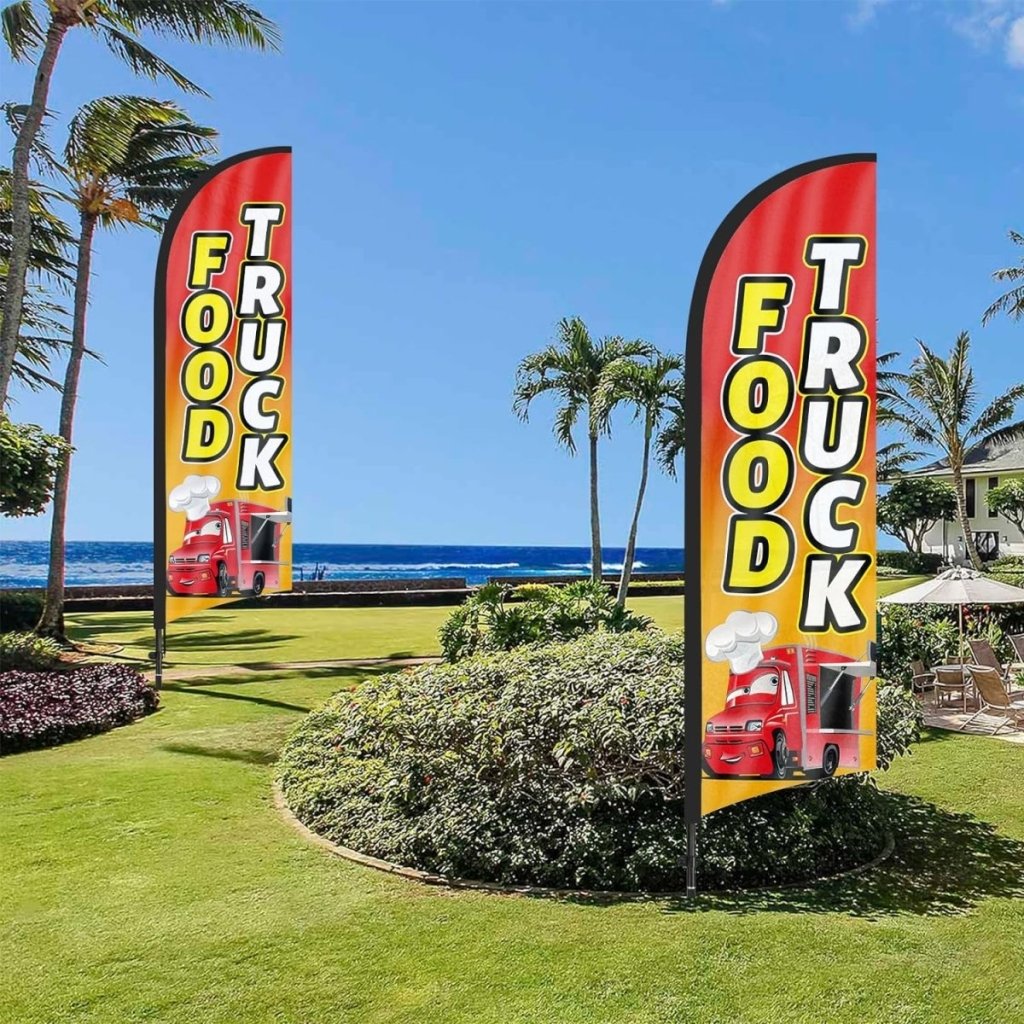 Food Truck Signs - 8Ft Food Truck Feather Flags with Pole and Ground Stake - FSFlag