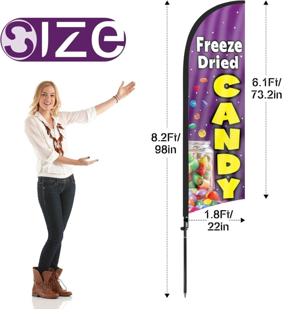 Freeze Dried Candy Banner - 8ft Freeze Dried Candy Feather Flag with Pole and Stake - FSFlag