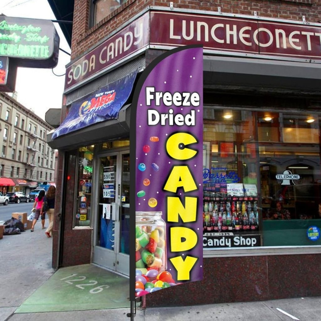 Freeze Dried Candy Banner - 8ft Freeze Dried Candy Feather Flag with Pole and Stake - FSFlag