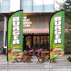 Burgers Sign - 11ft Burger Combo Swooper Flag Feather Flag Pole Kit - FSFlag