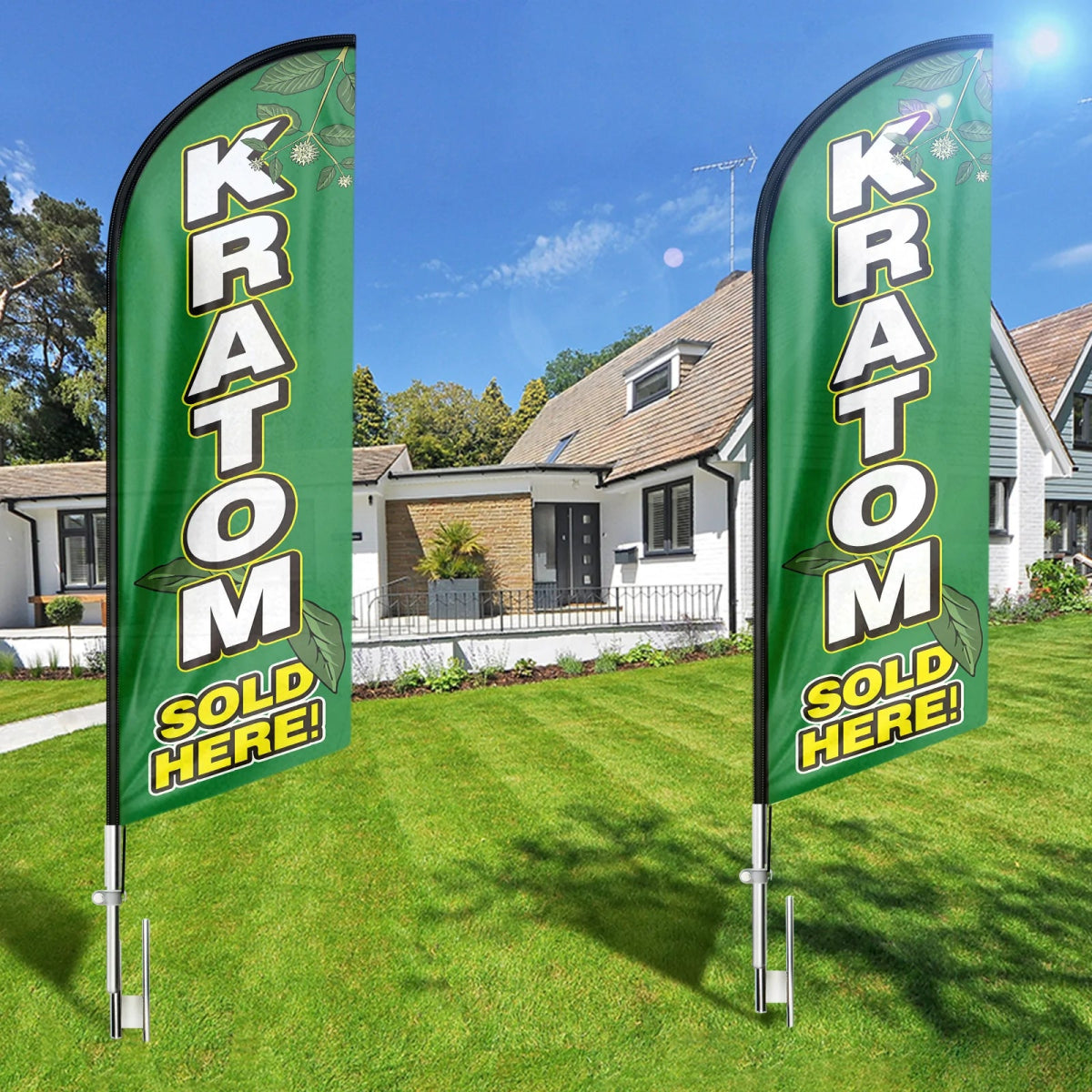 Kratom Sign - 11ft Kratom Sold Here Swooper Flag Feather Flag Pole Kit - FSFlag