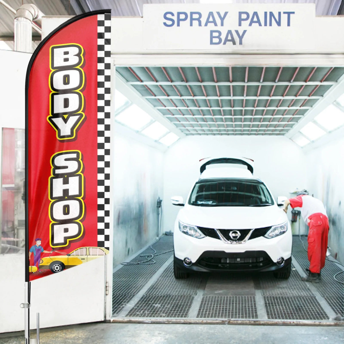 Auto Body Shop Signs - 11ft Body Shop Swooper Flag Feather Flag Pole Kit - FSFlag