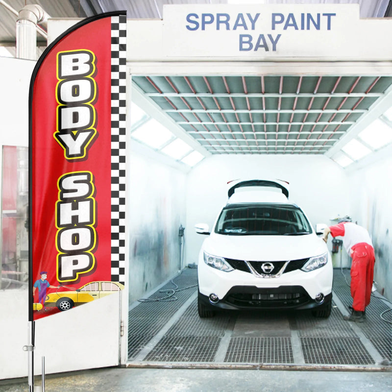 Auto Body Shop Signs - 11ft Body Shop Swooper Flag Feather Flag Pole Kit - FSFlag